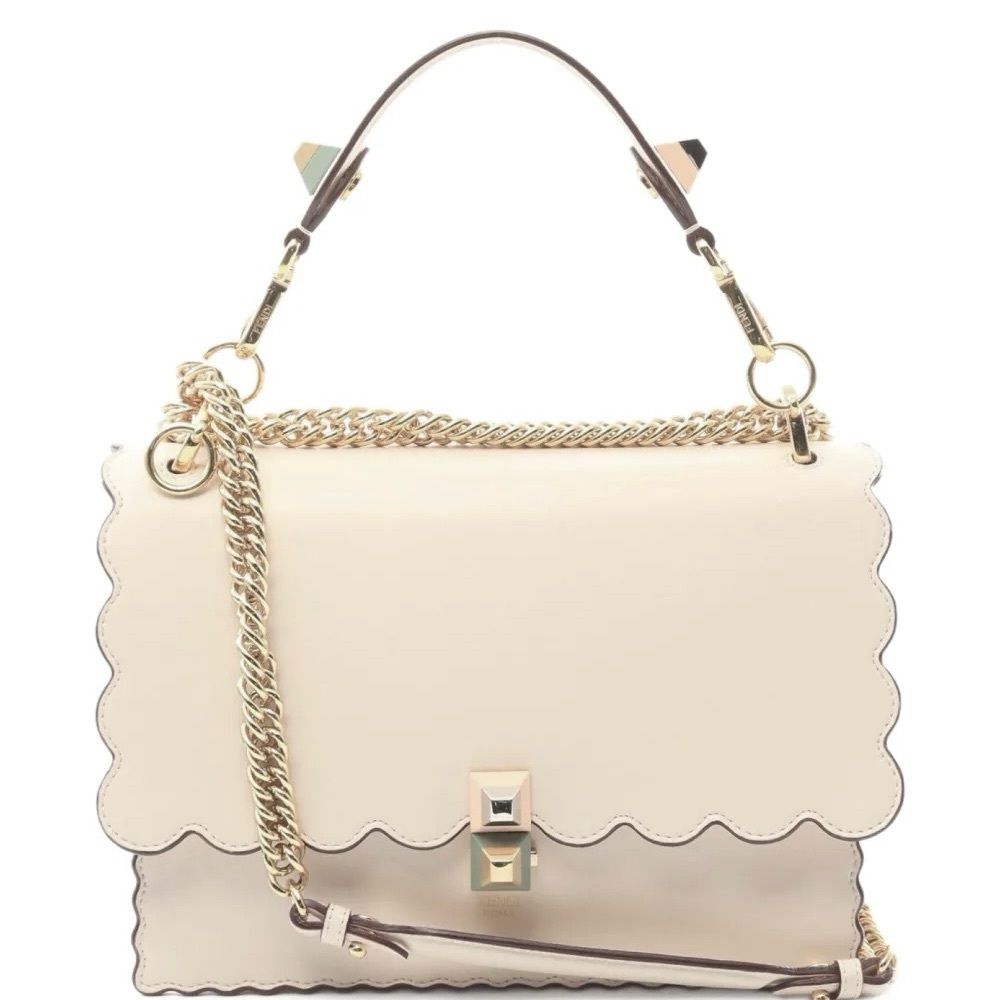 FENDI Calfskin Studded Kan Shoulder Bag
